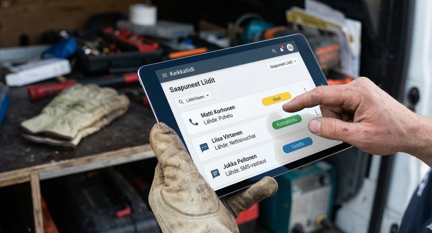 Keikkaliidi-sovellus liidien hallintaan tabletilla työmaalla