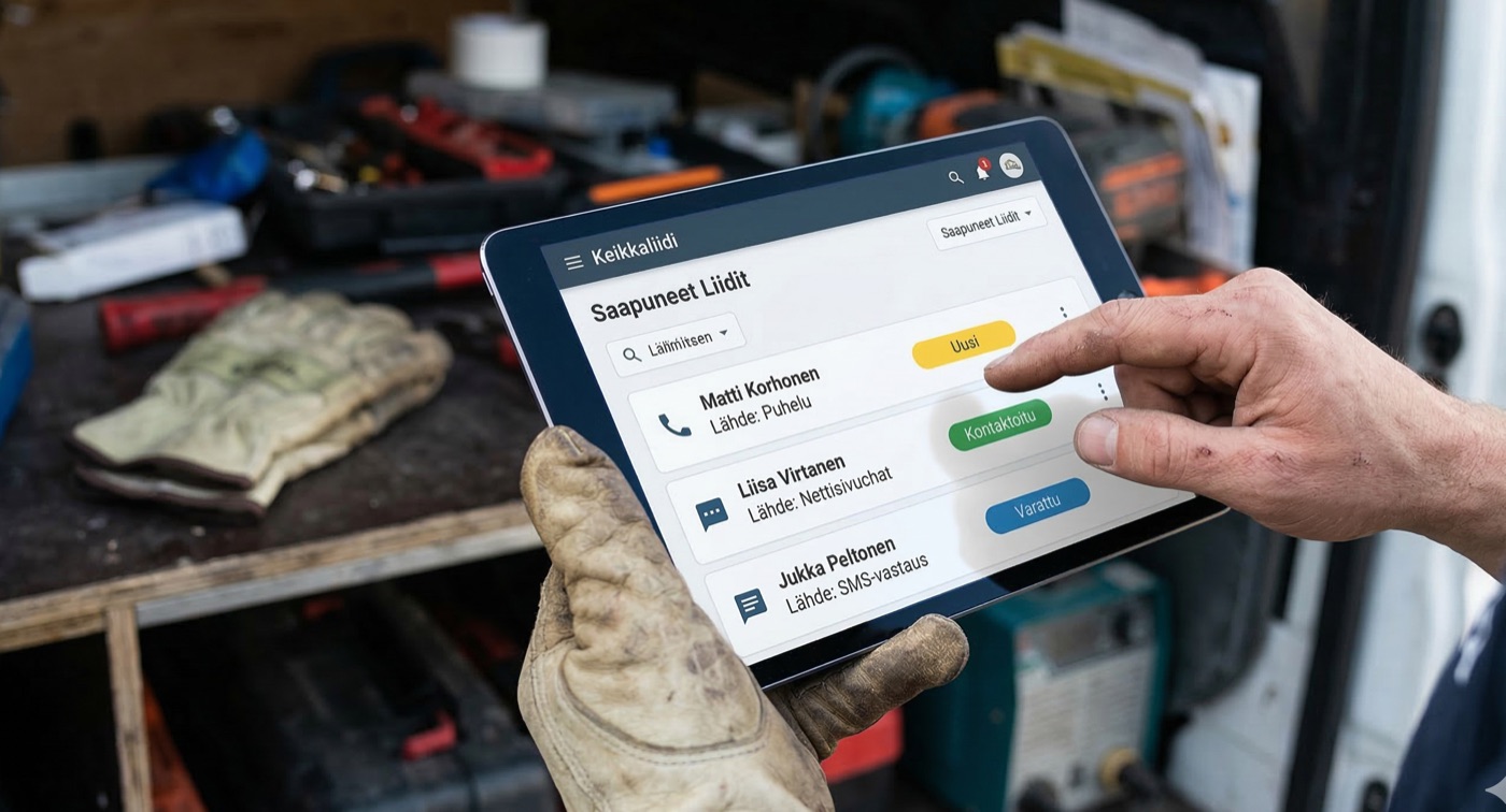 Keikkaliidi-sovellus liidien hallintaan tabletilla työmaalla